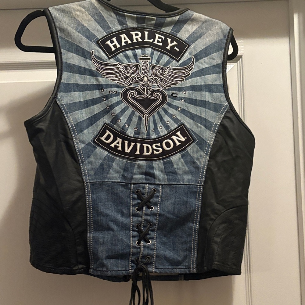Harley-Davidson Denim and Black Leather Vest